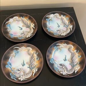Vintage Set of Four Dragon Moriage Design Plates 1950s